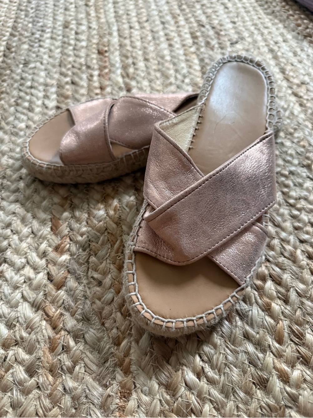 Matt Bernson Metallic Rose Cross-Strap Espadrille Slide